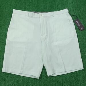 Walter Hagen Shorts Mens 40 Green White Seersucker Flat Front Golf Stretch New